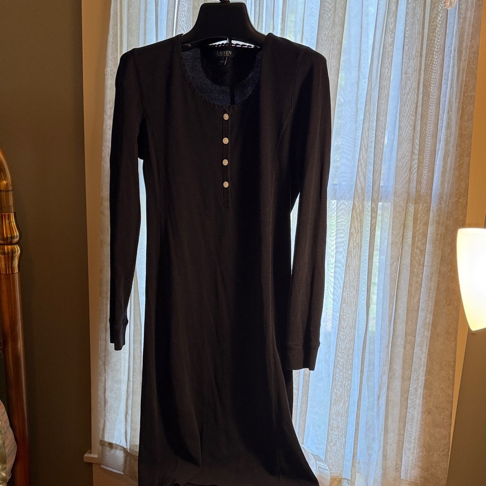 Lauren Ralph Lauren Black Long-Sleeve Henley Knit Dress